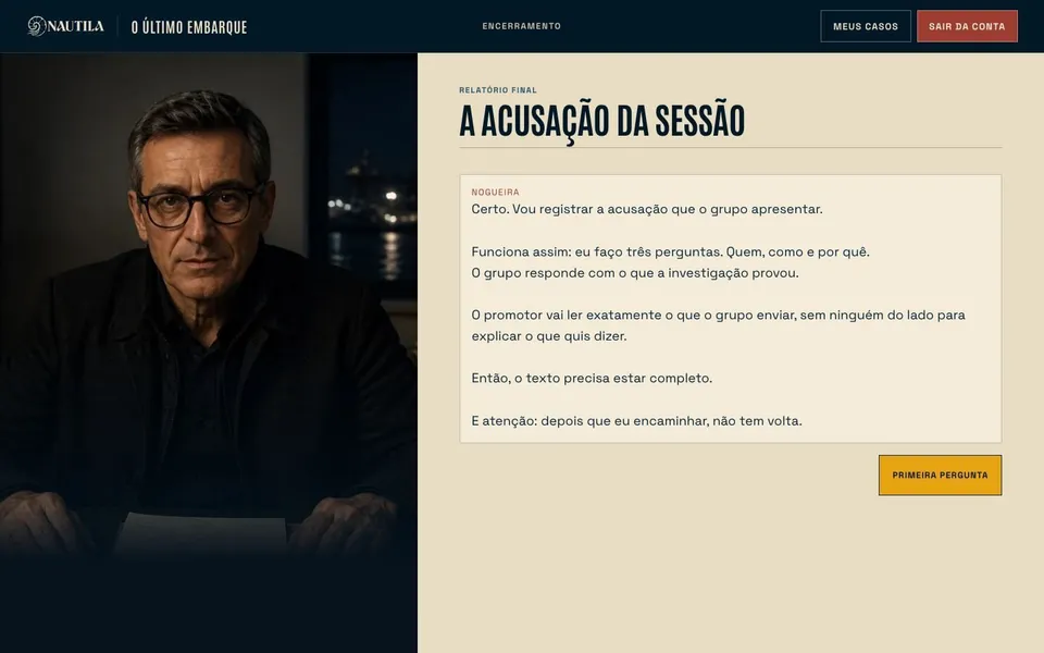 Tela da acusação no fim do caso.